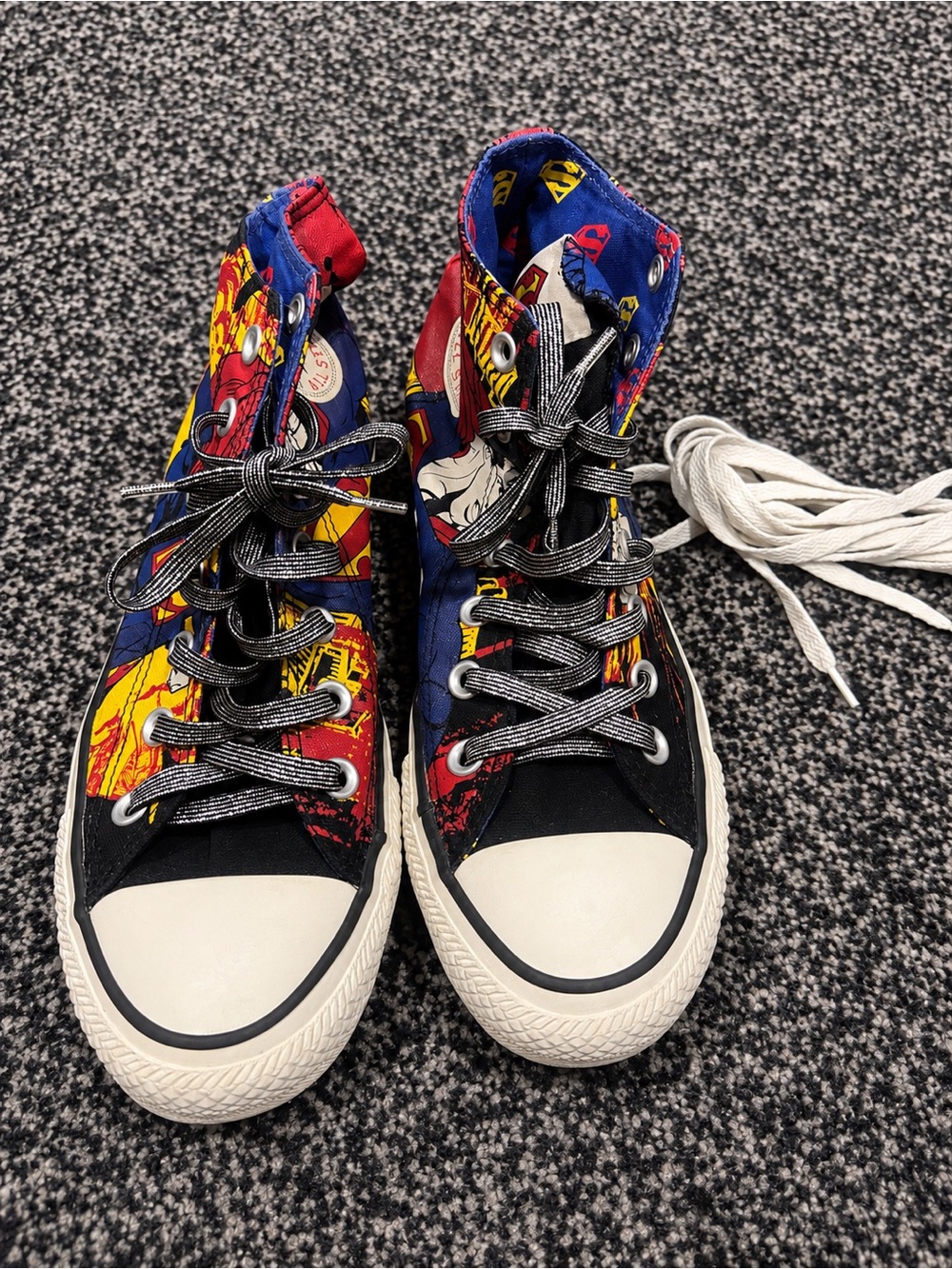 DC Comics Blue High-Top Sneakers with Red & Yellow Logos | Limited Edition